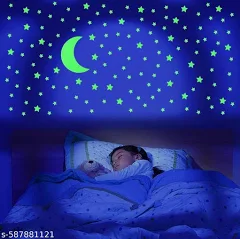 Glow n The Dark Moon And Star Shaped Fluorescent Radum Stckers