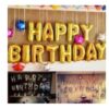 Happy Brthday Decoraton Kt Combo  Gold Fol Curtan + Metallc Balloons + Happy Brthday Fol Banner Set