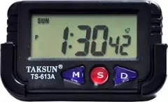 TAKSUN Dgtal Black Car Dashboard-Offce Desk Alarm Clock and Stopwatch wth Flexble Stand Clock